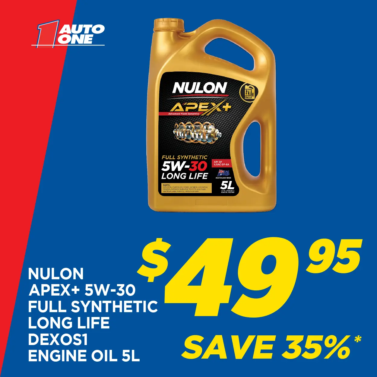 Nulon Apex+ 5W-30 Full Synthetic Long Life Dexos1 Engine Oil 5L