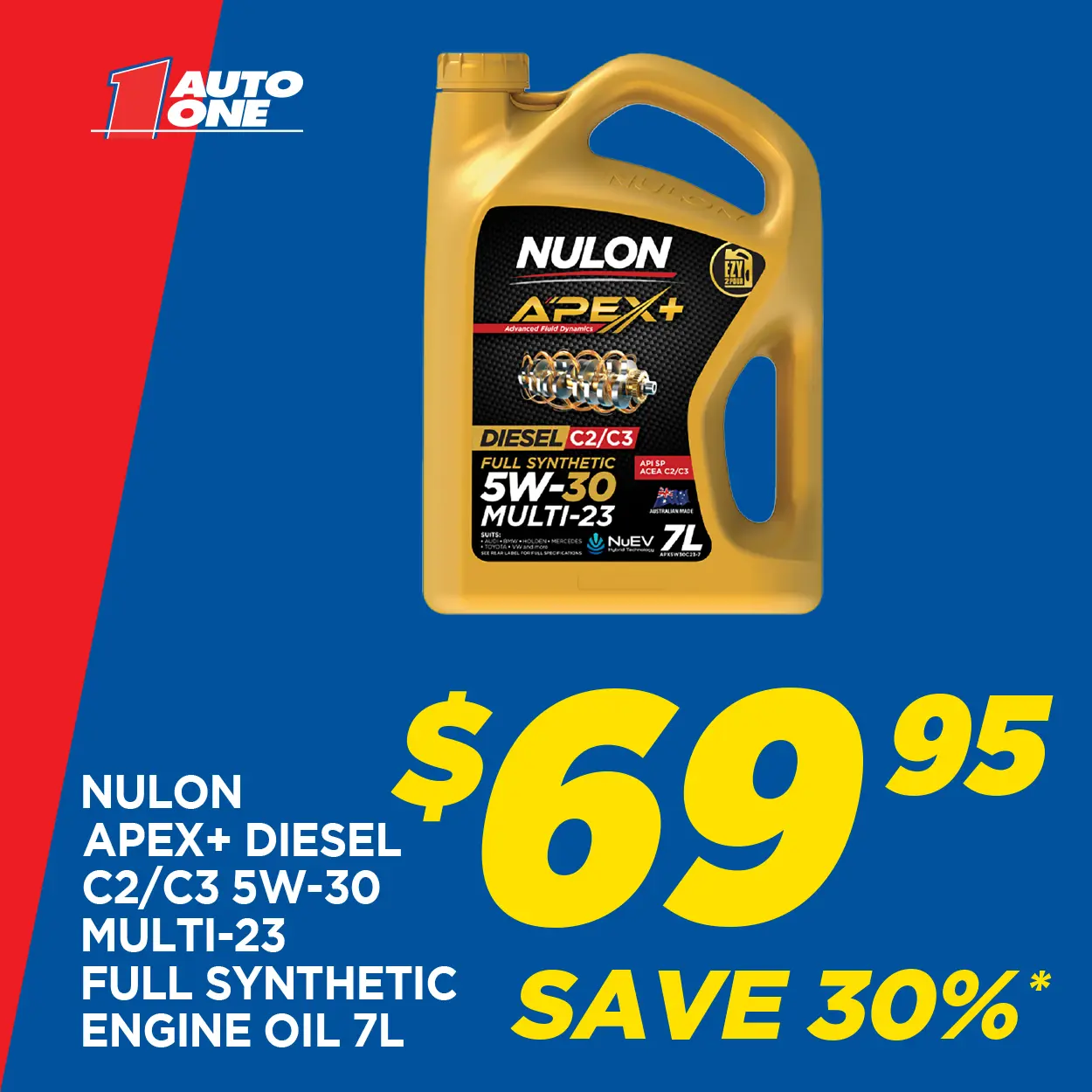 Nulon Apex+ Diesel C2_C3 5W-30 Multi-23 Full Synthetic Engine Oil 7L