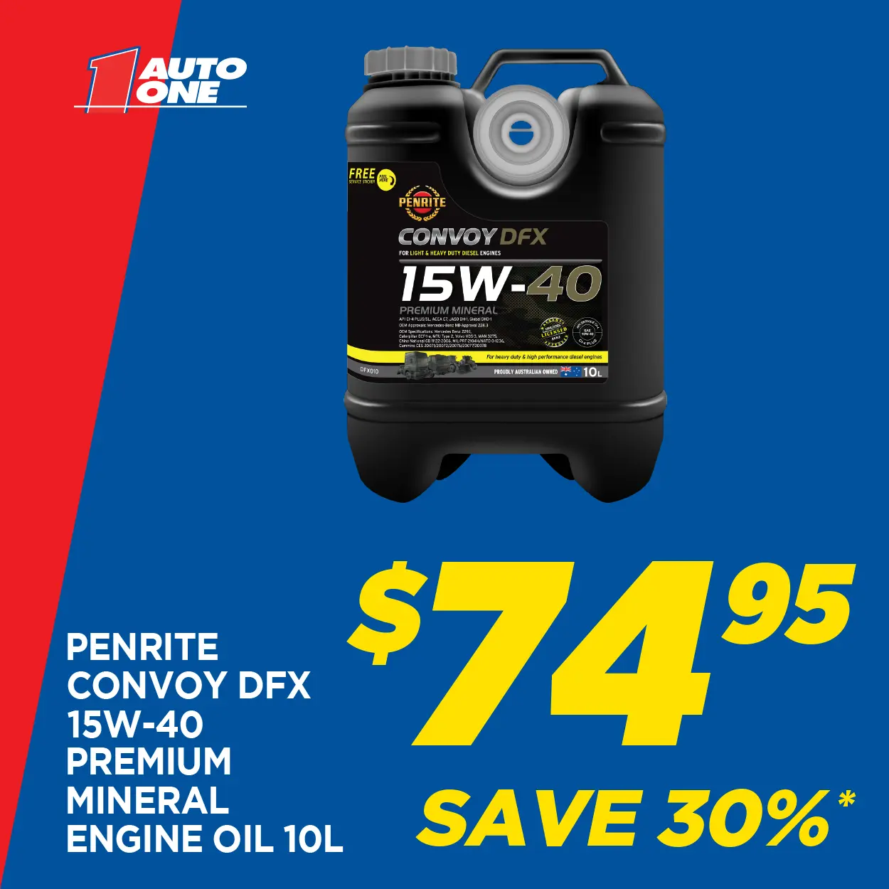 Penrite Convoy DFX 15W-40 Premium Mineral Engine Oil 10L