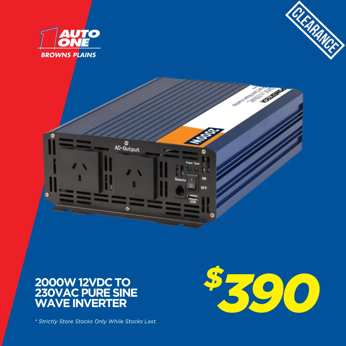 2000W 12VDC to 230VAC Pure Sine Wave Inverter