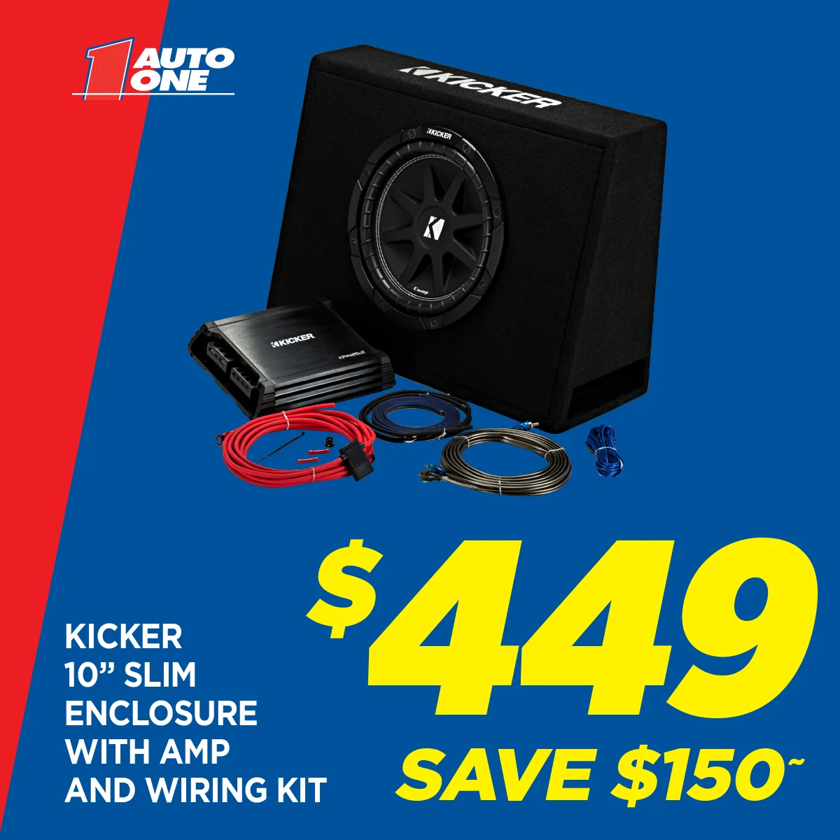 Kicker 10 Inches Slim Enclosure With AMP and Wiring Kit