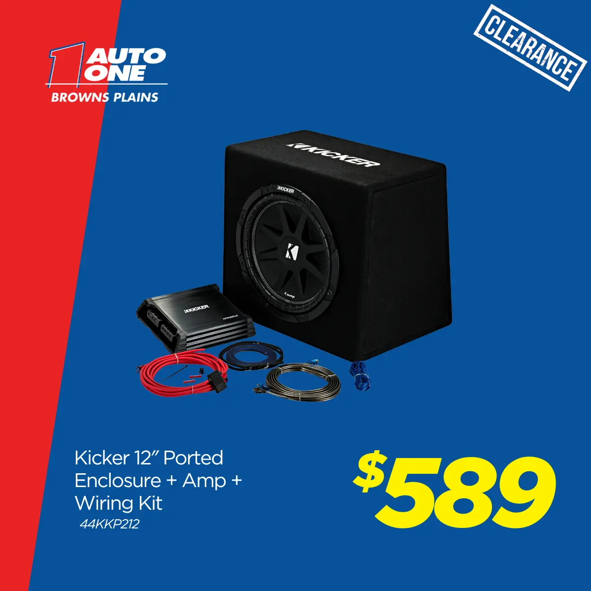 Kicker 12″ Ported Enclosure + Amp + Wiring Kit