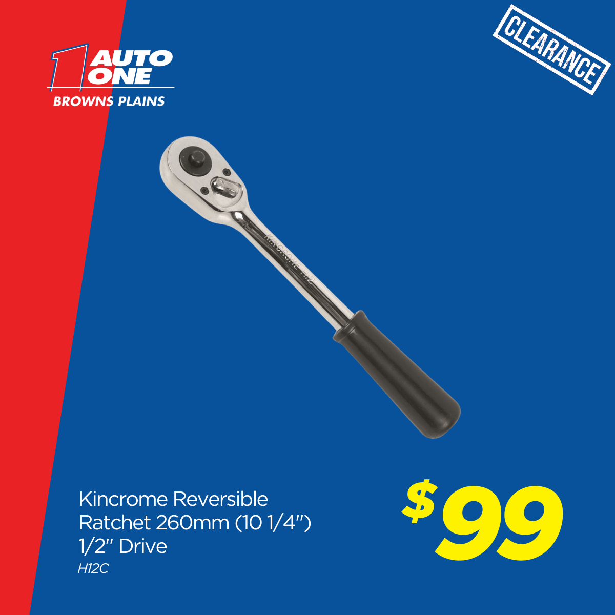 Kincrome Reversible Ratchet 260mm (10 1/4") 1/2" Drive