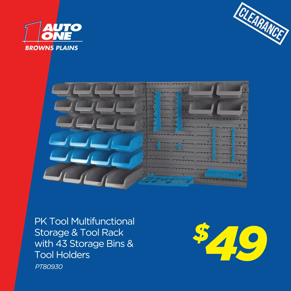 PK Tool Multifunctional Storage & Tool Rack with 43 Storage Bins & Tool Holders