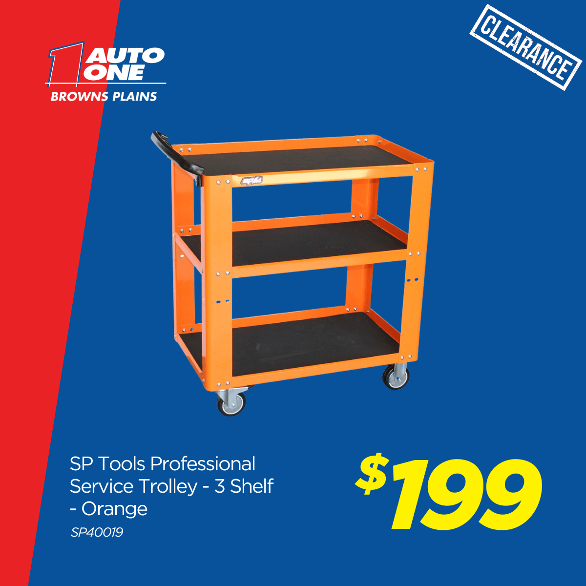 SP Tools Professional Service Trolley - 3 Shelf - Orange